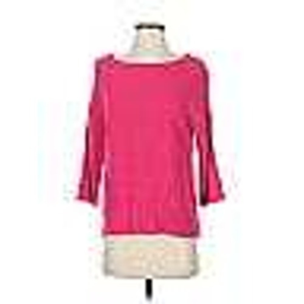Anthropologie Sweater Women XS Pink 3/4 Sleeve Slit Cuff Boat Neck Textured Knit